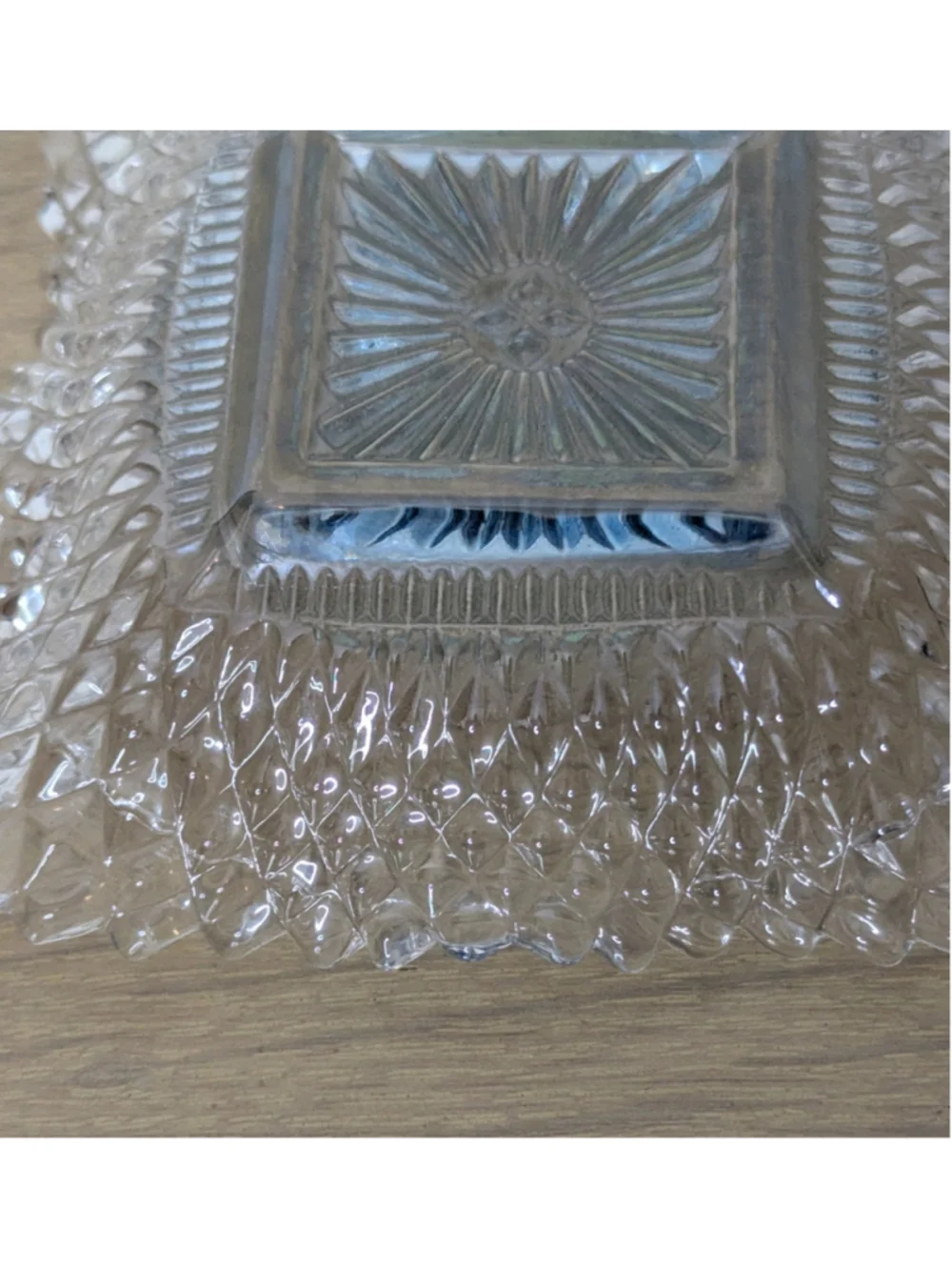 Vintage Indiana Glass Diamond Point Blue Tinted Ashtray/ Trinket Dish